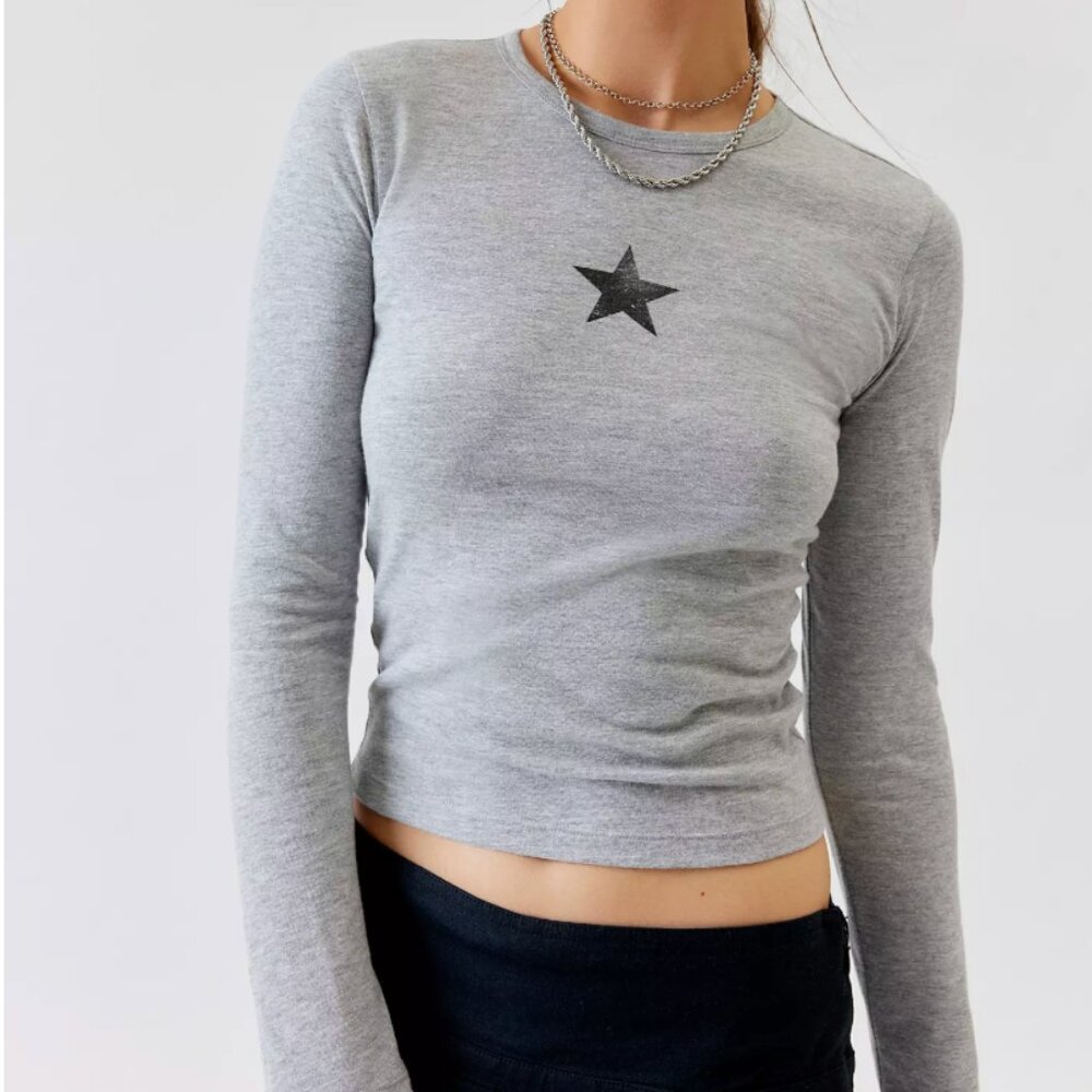 Urban Outfitters Star Long Sleeve Gray Tee